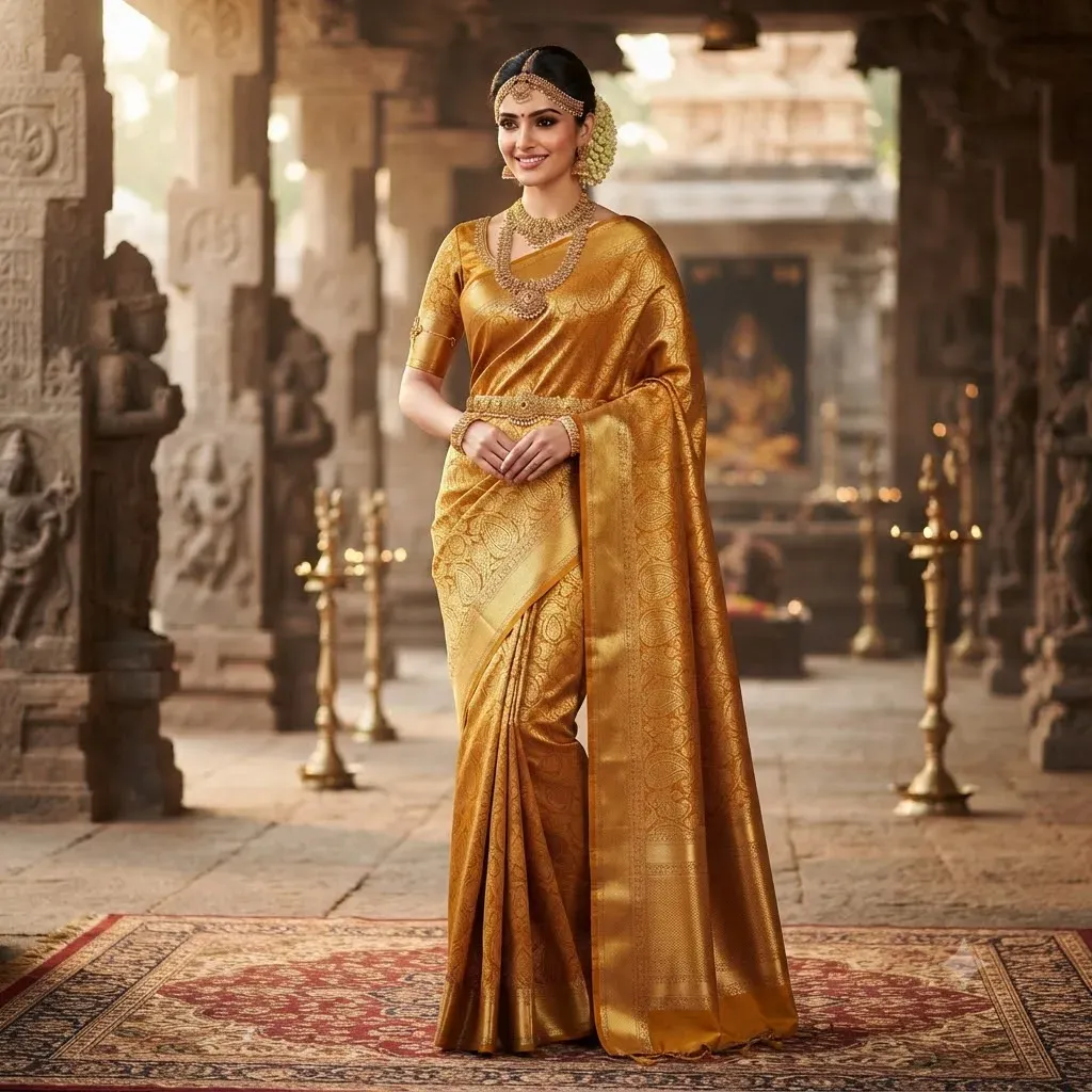 Tamirra Pure Silk Saree – Mustard Gold Heritage – Tamirra Silks