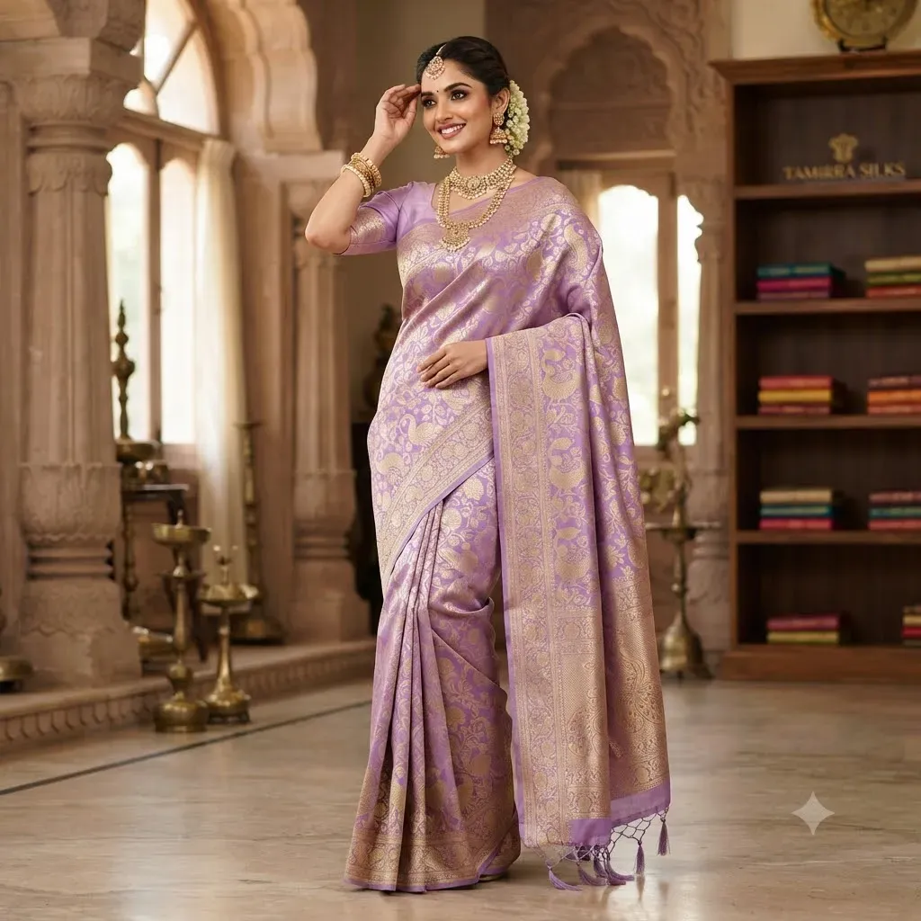 Tamirra Soft Silk Saree – Lavender Gold Zari – Silk Saree | New Arrival | Tamirra Silks