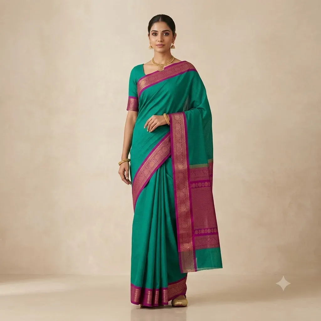 Chettinad Contrast Border Classic Cotton Saree – Tamirra Silks