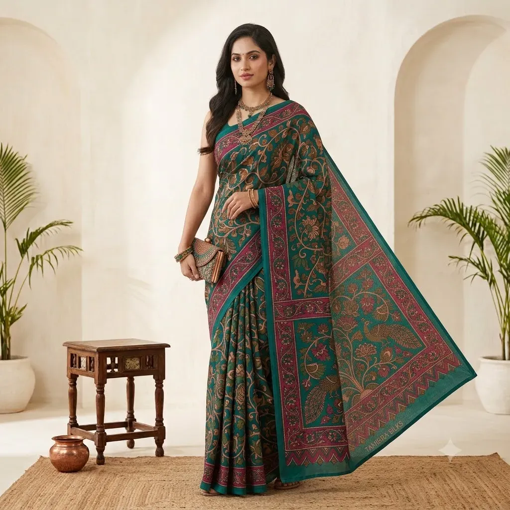 Geometric & Abstract Kalamkari Cotton Saree – Cotton Saree | Tamirra Silks