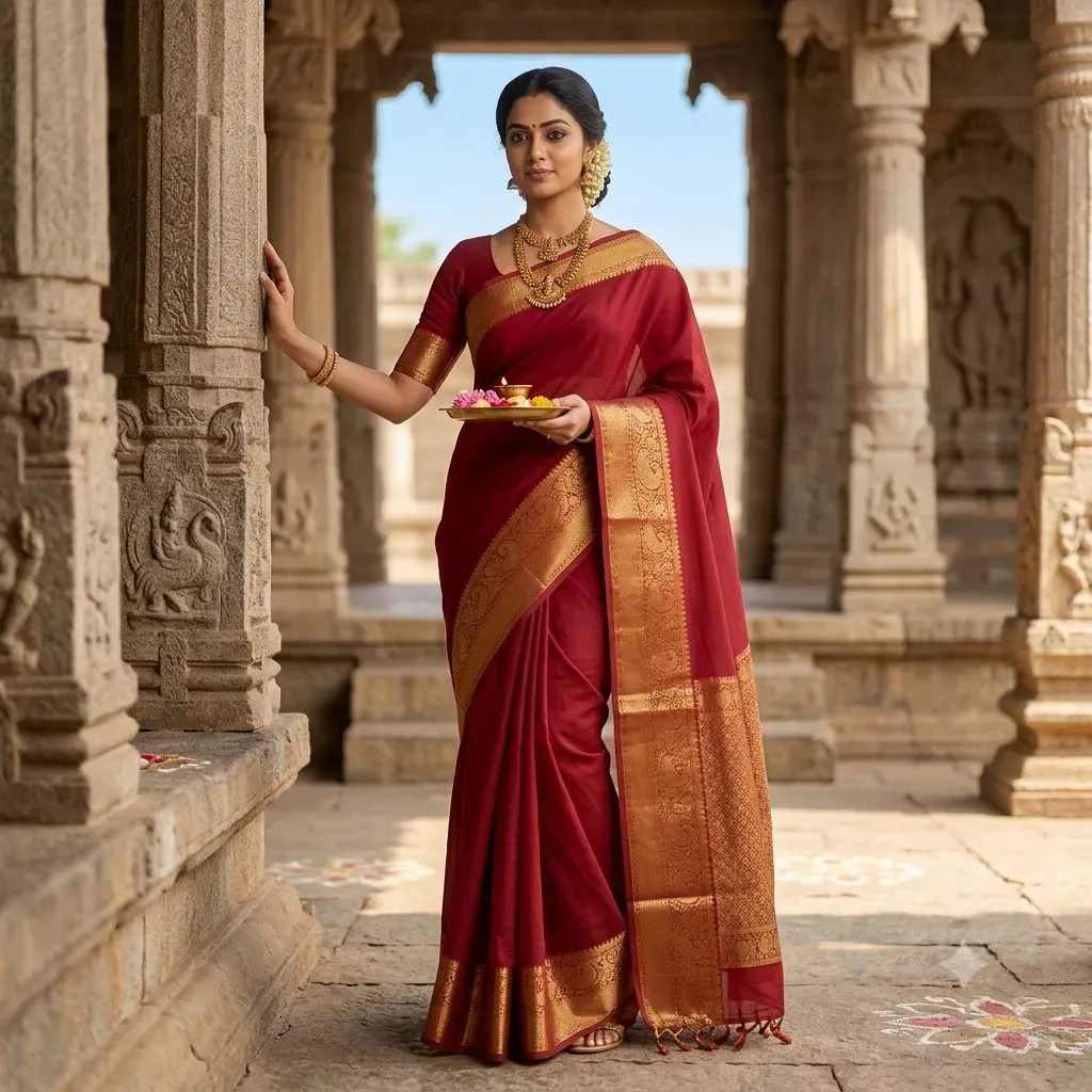 Kanchipuram Solid Elegance Cotton Saree – Tamirra Silks
