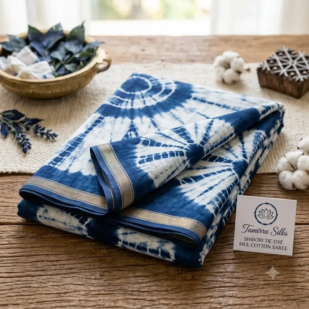 Shibori Tie-Dye Mul Cotton Saree – Cotton Saree | Tamirra Silks