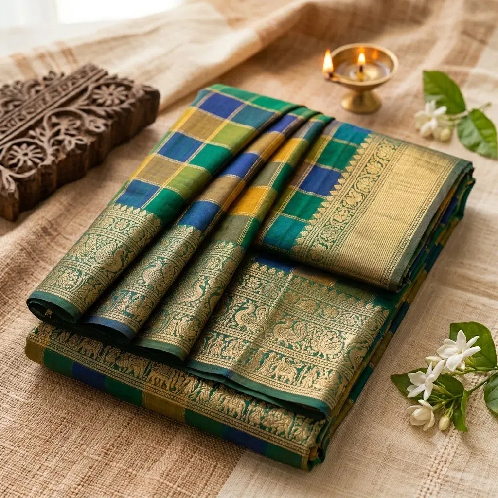 Narayanpet Double Contrast Cotton Saree – Tamirra Silks
