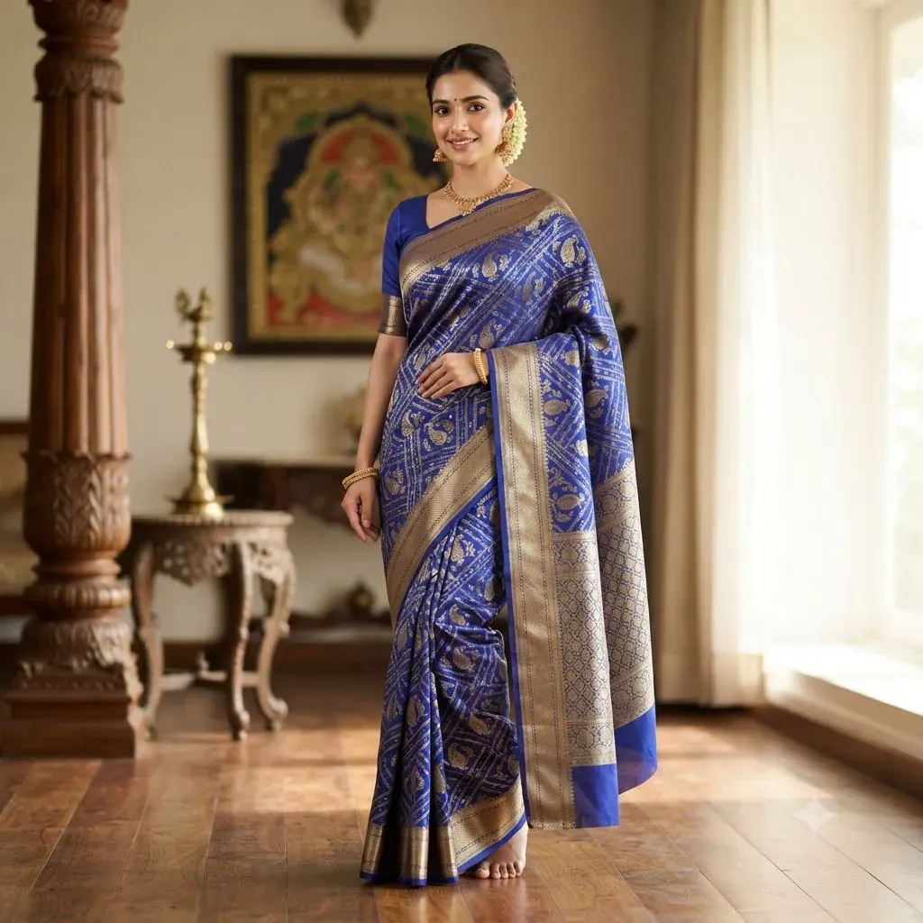 Tamirra Mysore Silk Saree – Royal Blue Gold Border – Silk Saree | Tamirra Silks