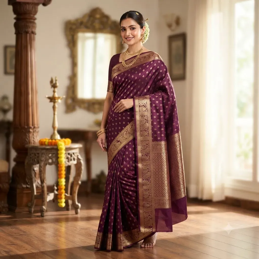Tamirra Mysore Silk Saree – Wine Zari Elegance – Silk Saree | Tamirra Silks