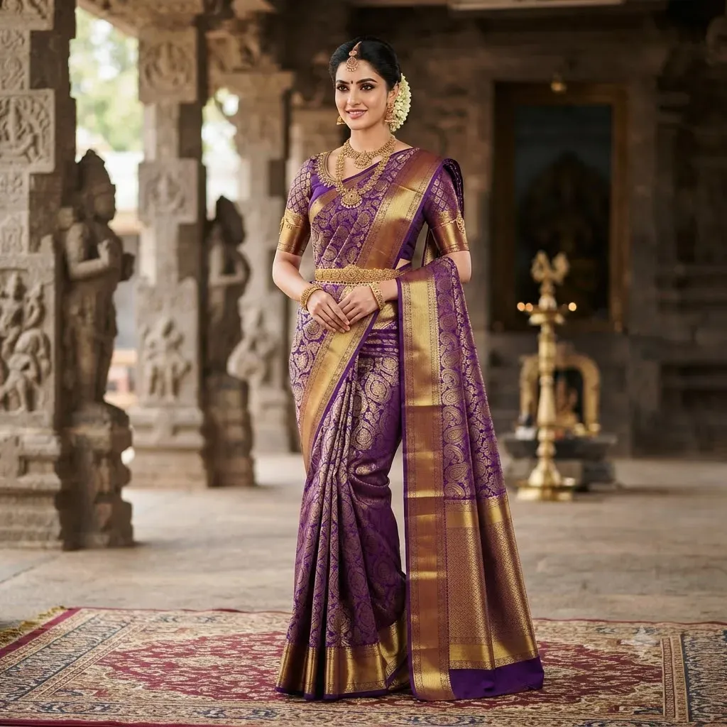 Tamirra Pure Silk Saree – Classic Purple Gold – Tamirra Silks